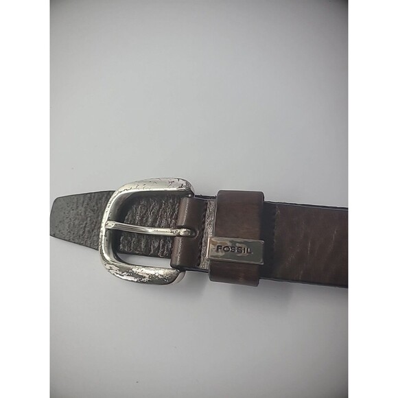 Vintage Fossil Belt Genuine Leather Mens Brown Adjustable Silver Tone Hardware - Picture 7 of 16